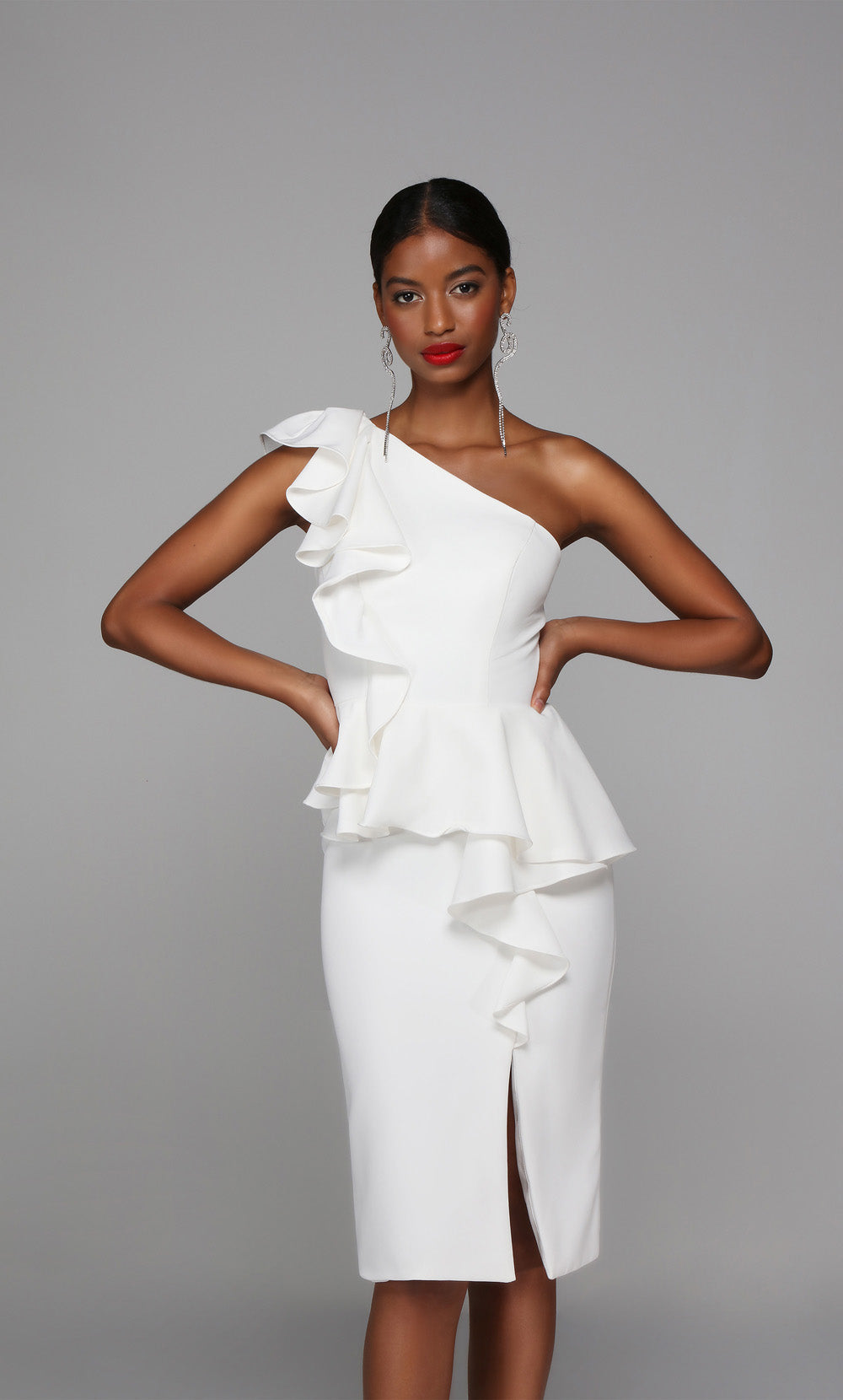 ALYCE Paris 70007 Bridal One Shoulder Neckline Waterfall Straight Dress