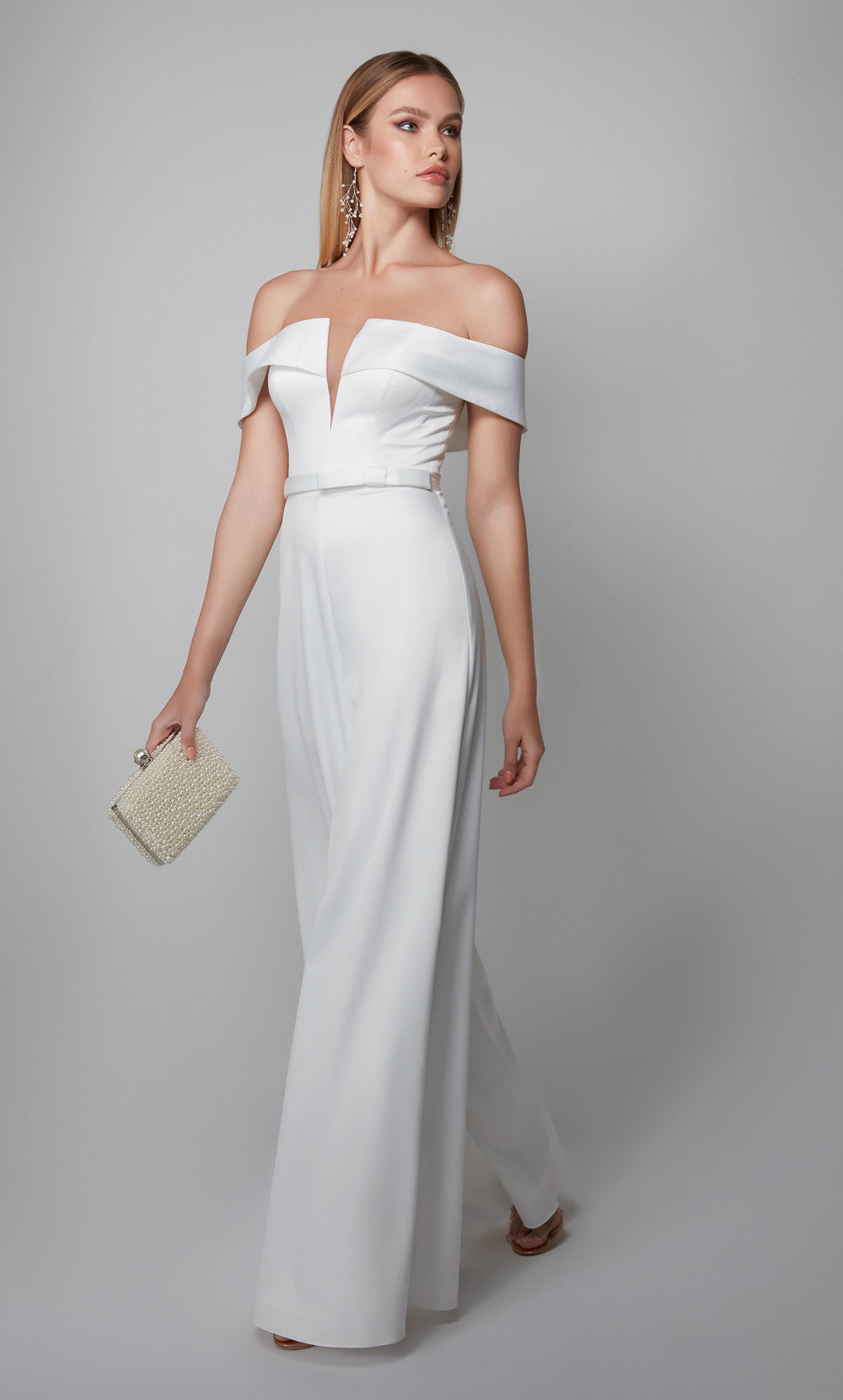 ALYCE Paris 70012 Bridal Off The Shoulder Neckline Embellished Jumpsuit Dress