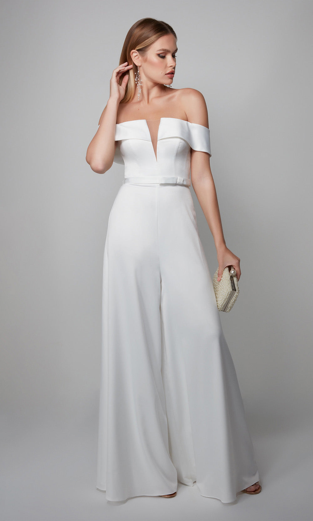 ALYCE Paris 70012 Bridal Off The Shoulder Neckline Embellished Jumpsuit Dress