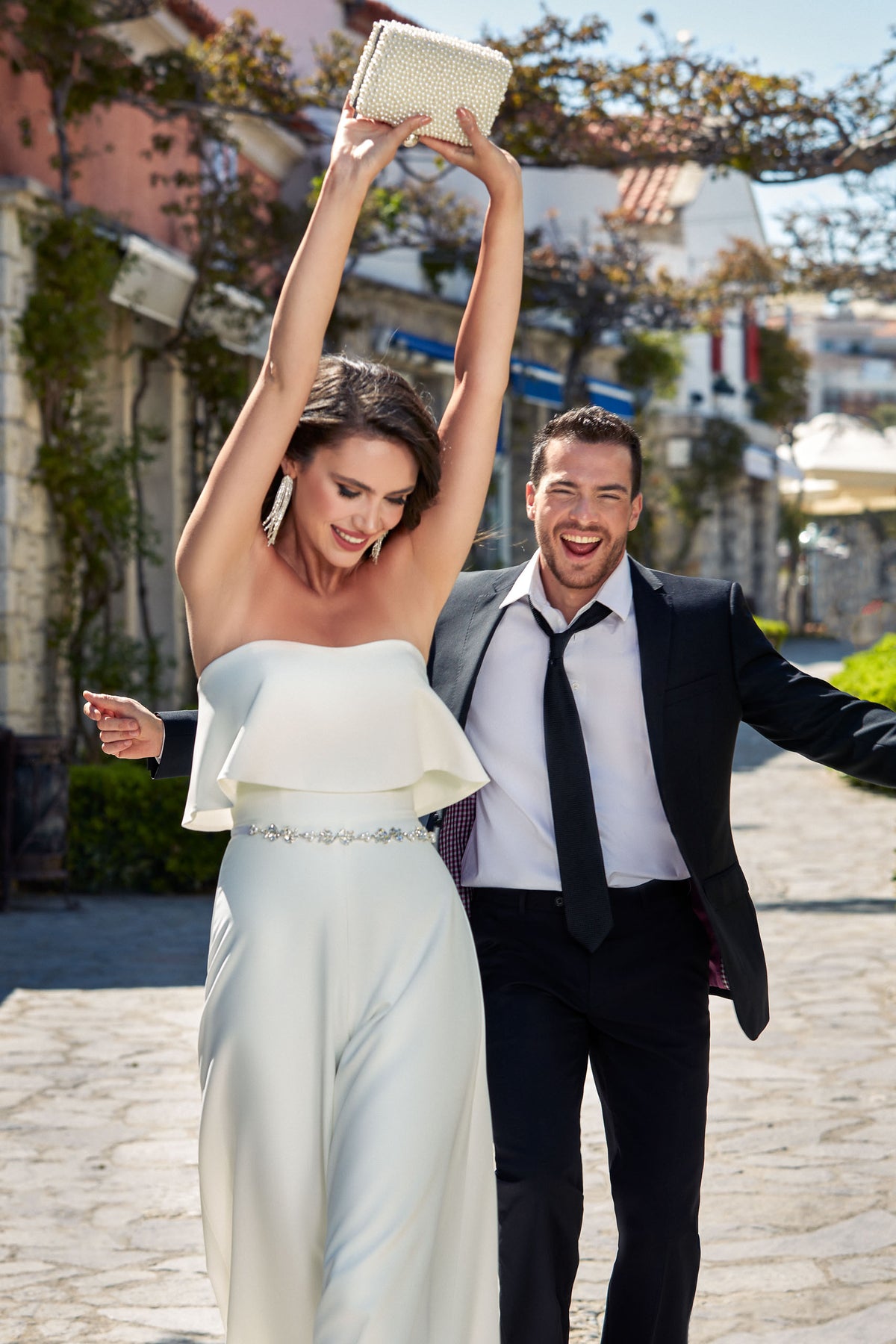 ALYCE Paris 70015 Bridal Strapless Neckline Ruffles Jumpsuit Dress