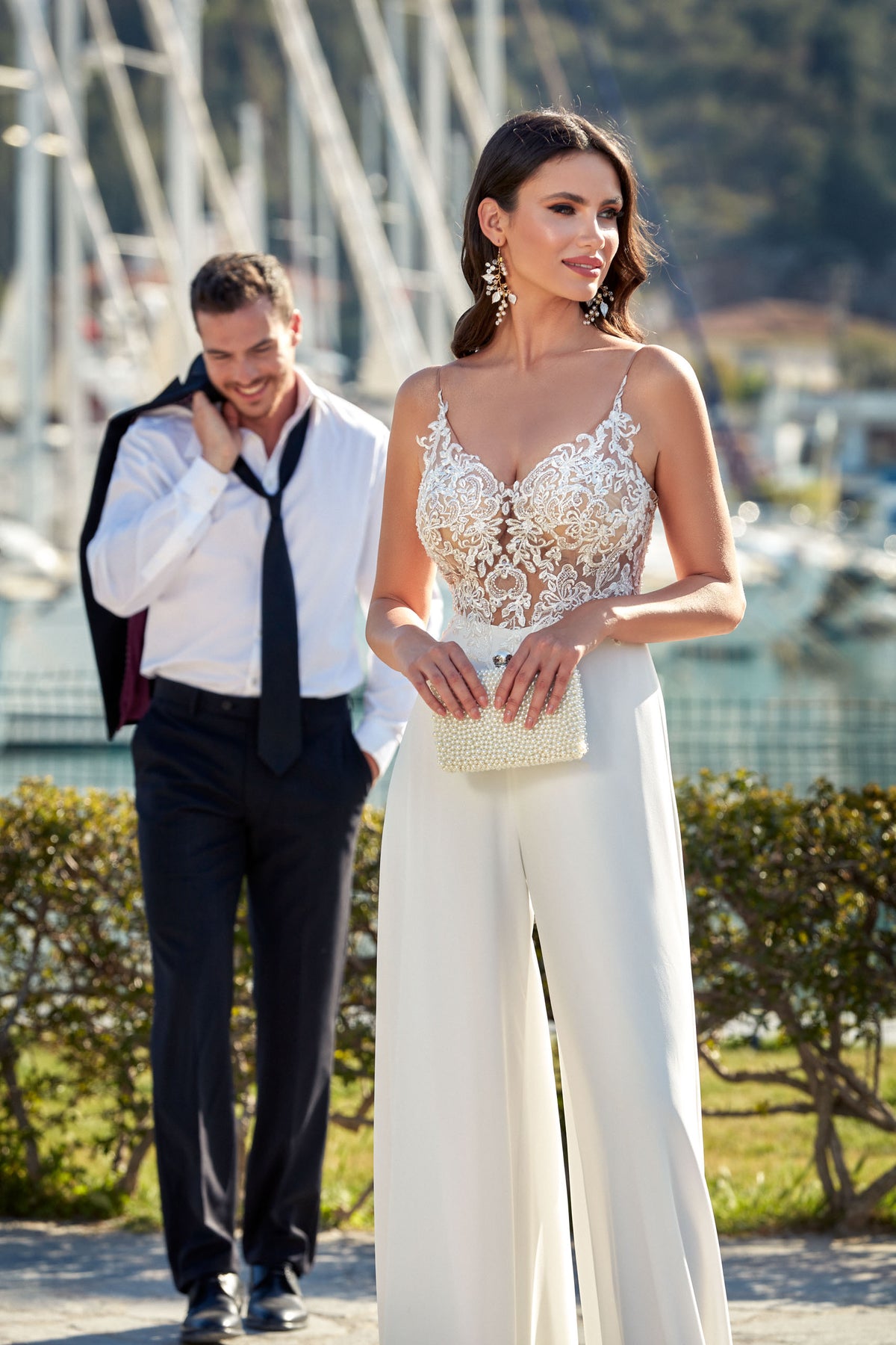 ALYCE Paris 70017 Bridal Sweetheart Neckline Embellished Jumpsuit Dress