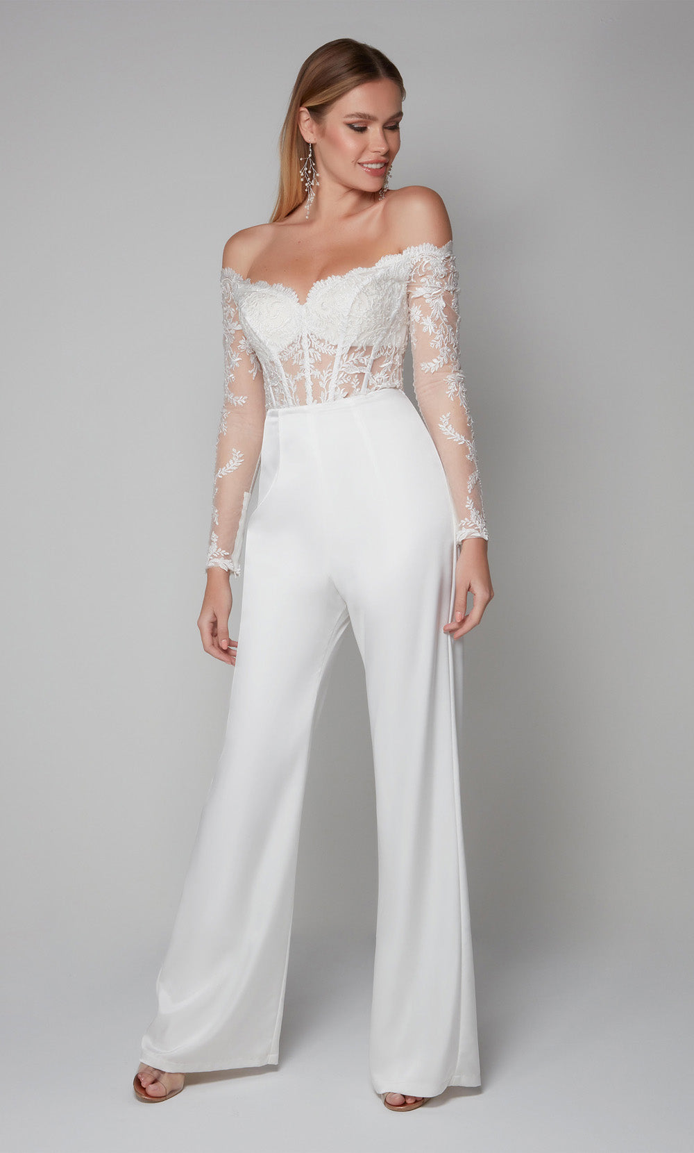 ALYCE Paris 70018 Bridal Off The Shoulder Neckline Corset Jumpsuit Dress