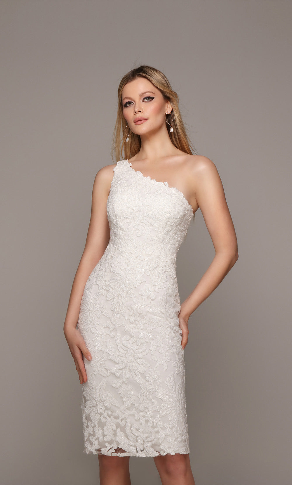 ALYCE Paris 70029 Bridal One Shoulder Neckline Shimmery/sparkly Straight Dress