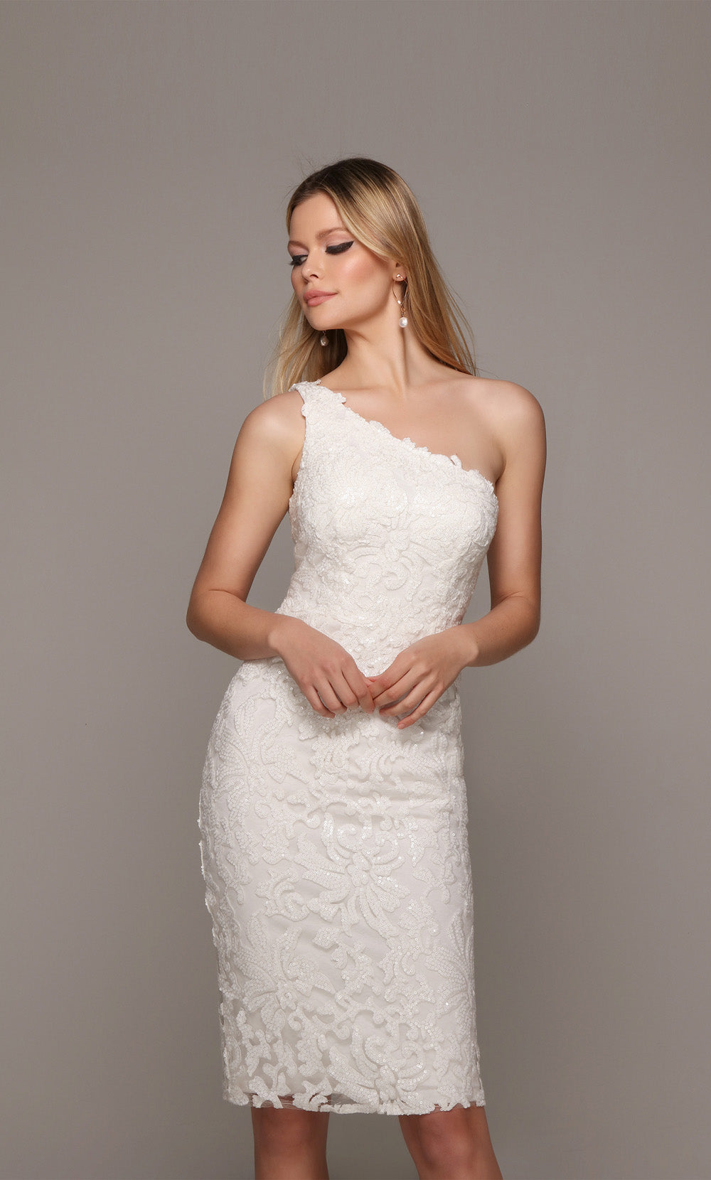 ALYCE Paris 70029 Bridal One Shoulder Neckline Shimmery/sparkly Straight Dress