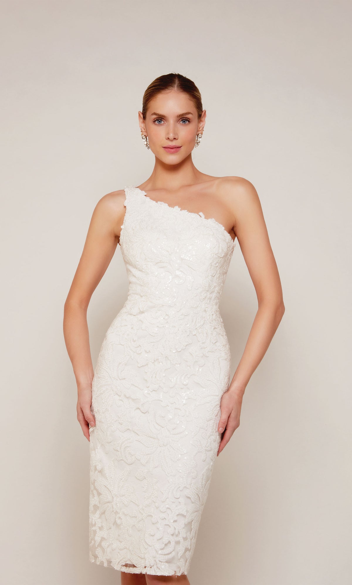 ALYCE Paris 70029 Bridal One Shoulder Neckline Shimmery/sparkly Straight Dress