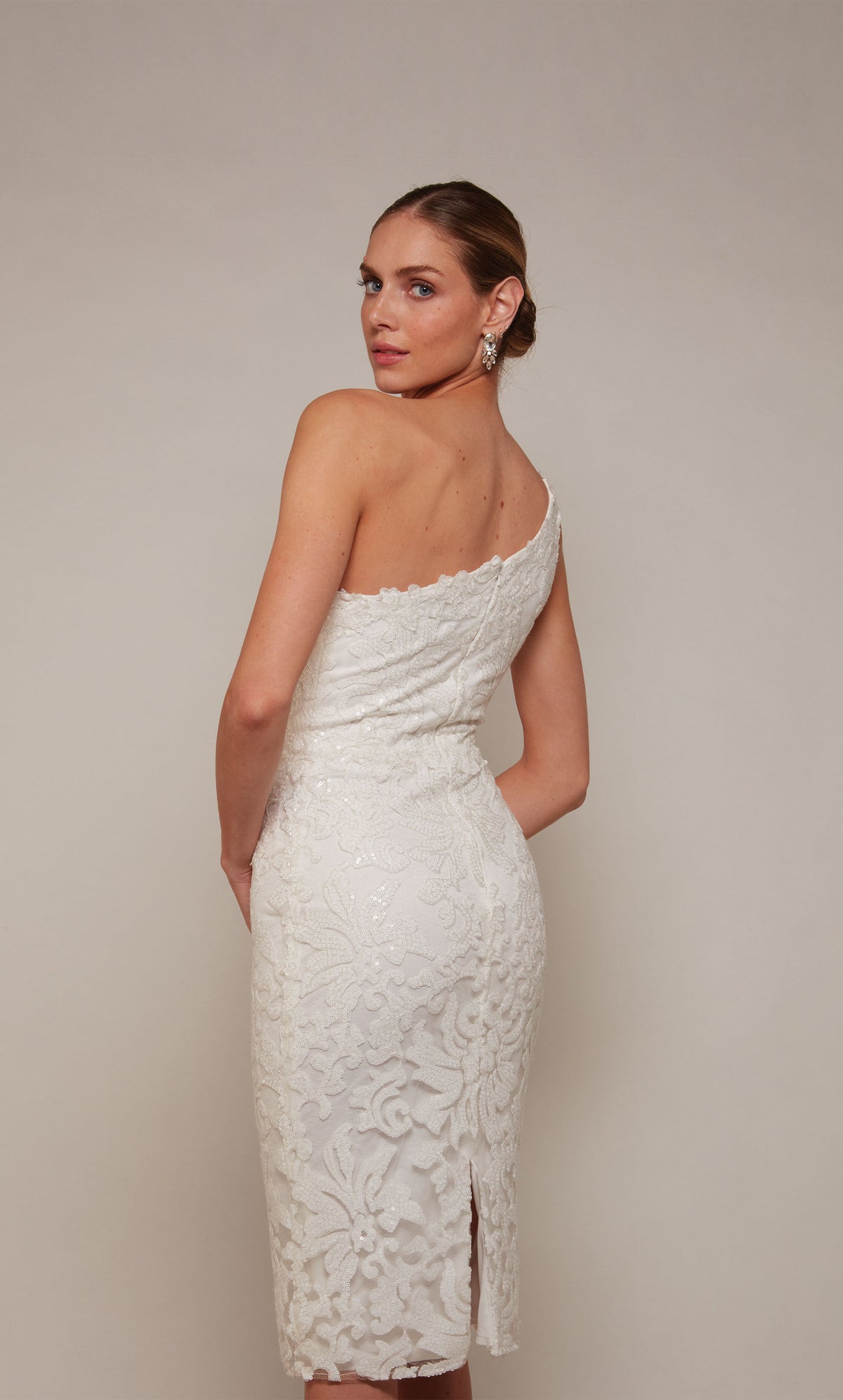 ALYCE Paris 70029 Bridal One Shoulder Neckline Shimmery/sparkly Straight Dress