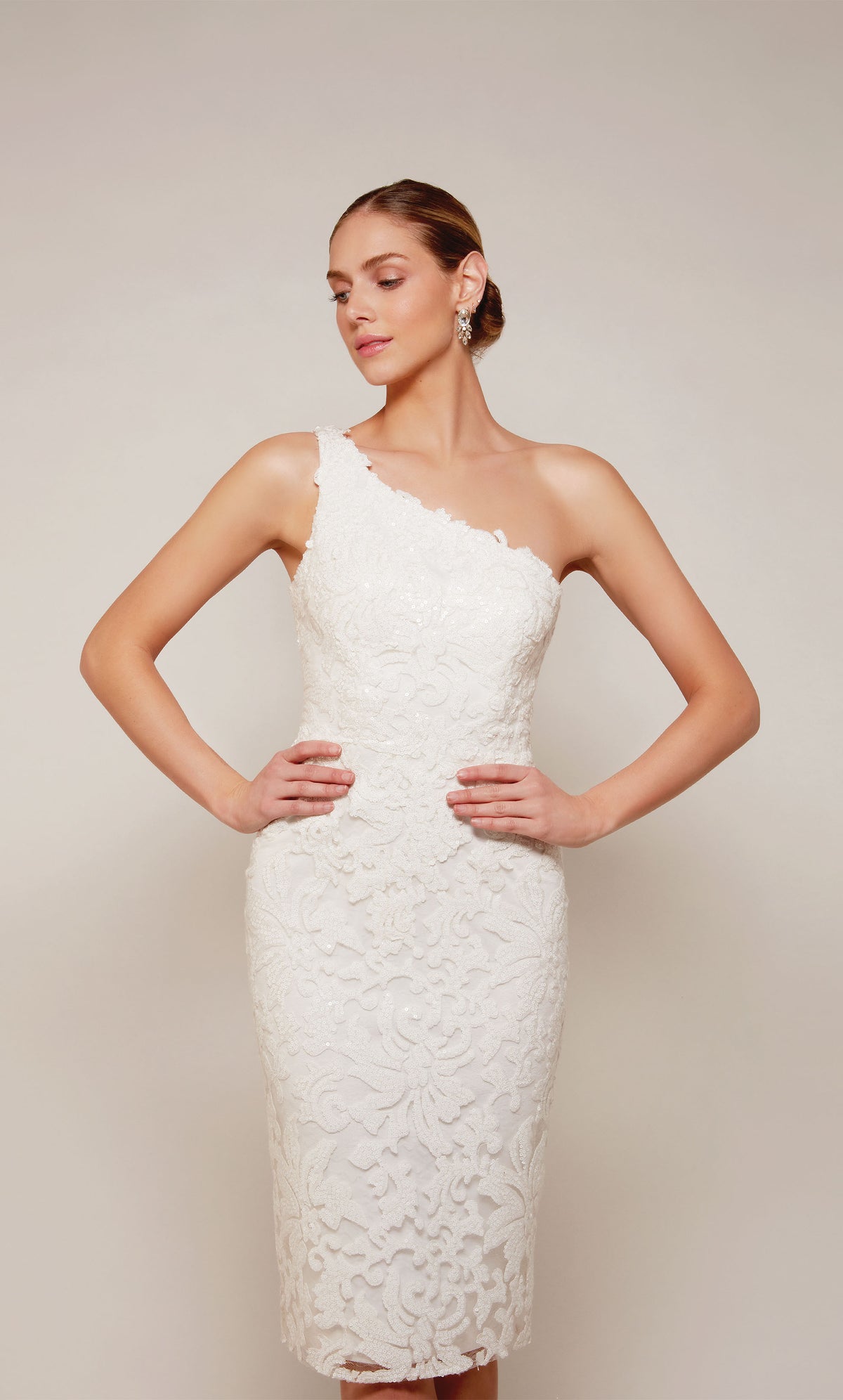 ALYCE Paris 70029 Bridal One Shoulder Neckline Shimmery/sparkly Straight Dress