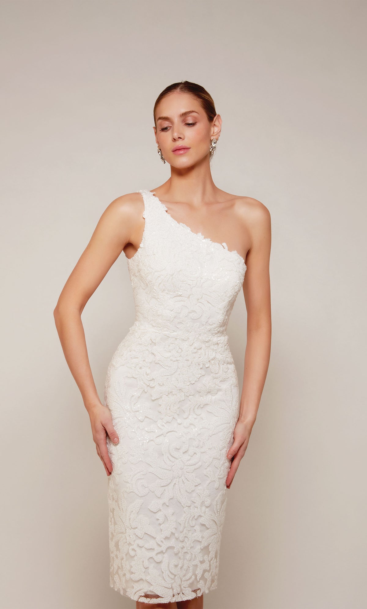 ALYCE Paris 70029 Bridal One Shoulder Neckline Shimmery/sparkly Straight Dress