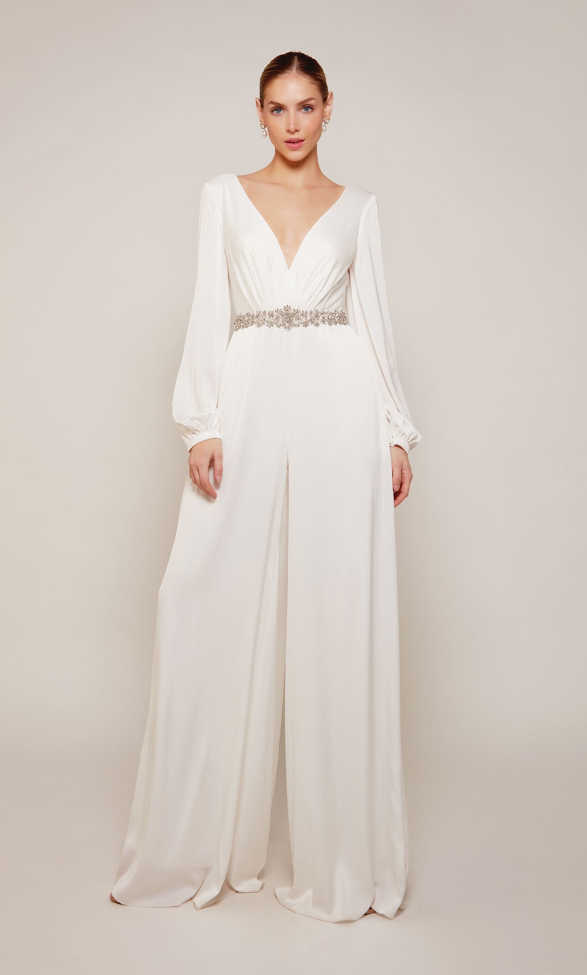 ALYCE Paris 70031 Bridal V-neckline Embellished Jumpsuit Dress