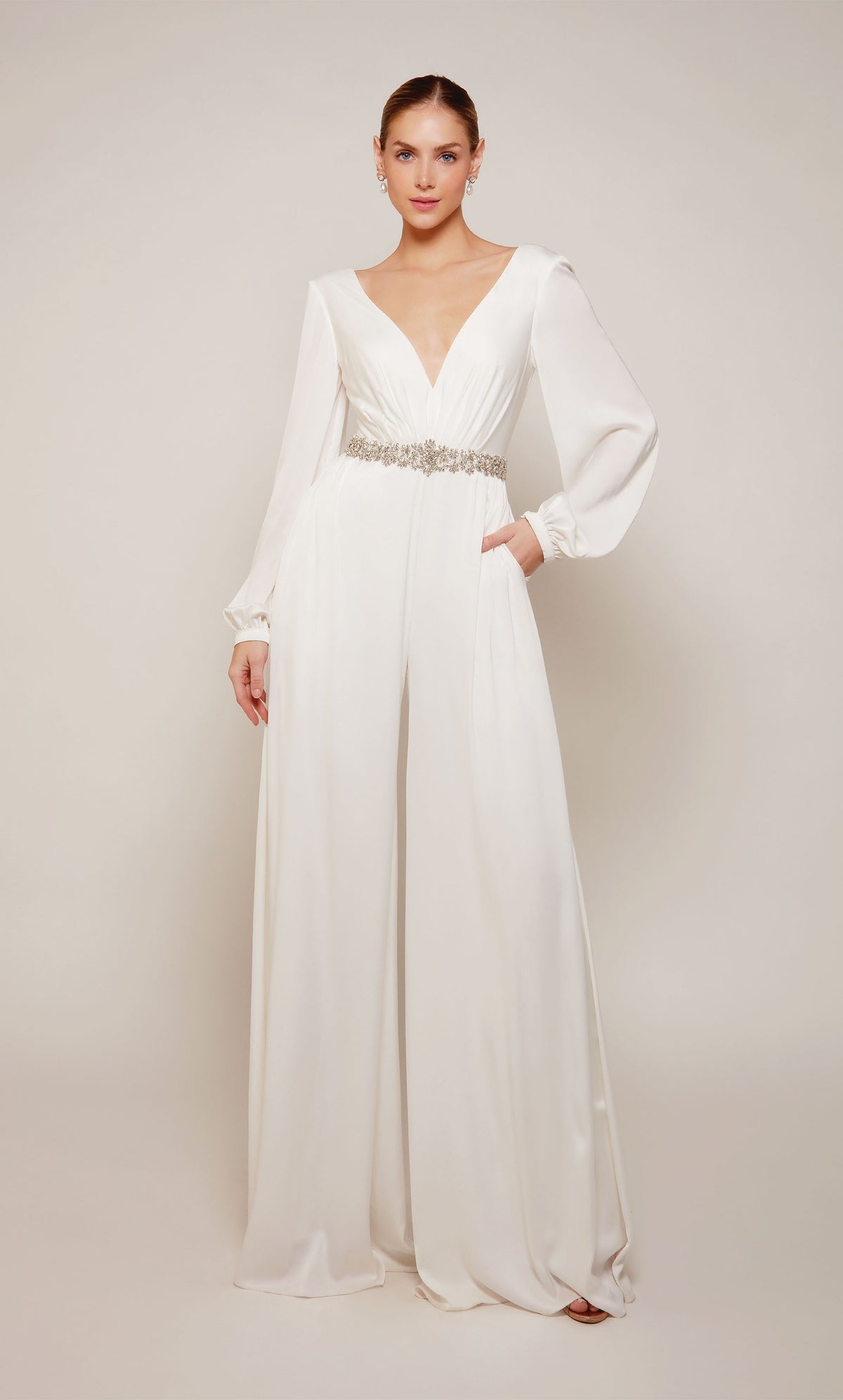 ALYCE Paris 70031 Bridal V-neckline Embellished Jumpsuit Dress