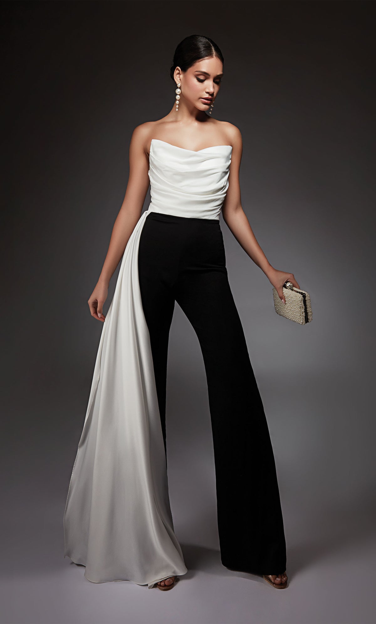 ALYCE Paris 70050 Bridal Cowl Neckline Train Jumpsuit Dress