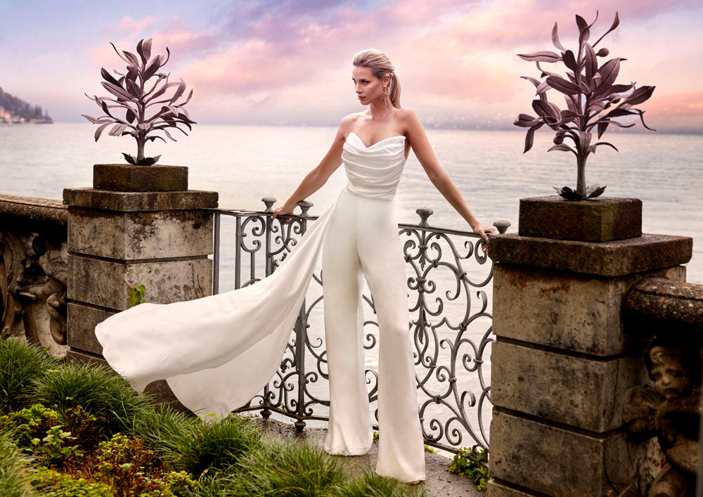 ALYCE Paris 70050 Bridal Cowl Neckline Train Jumpsuit Dress