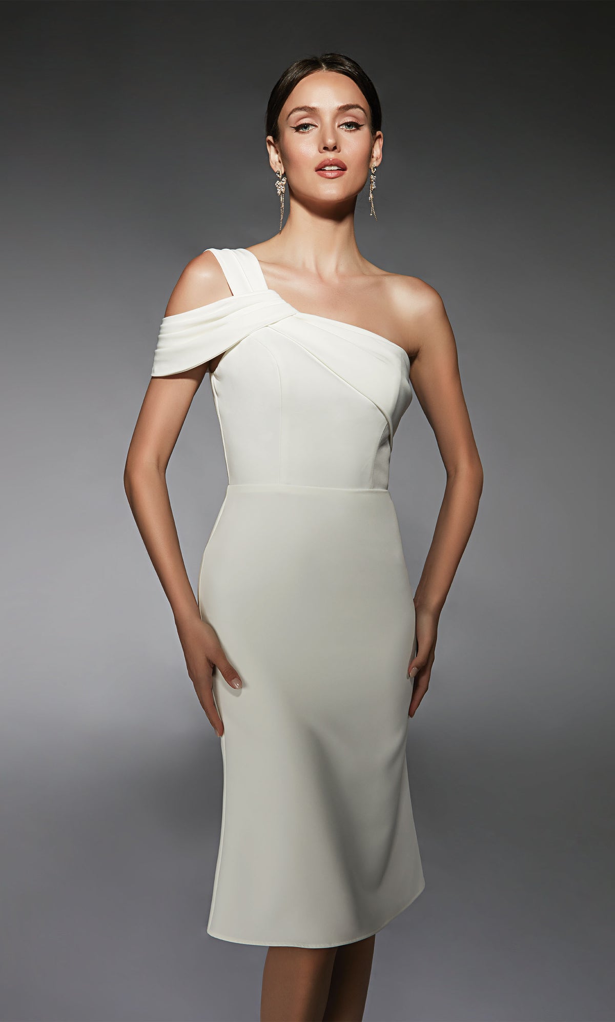 ALYCE Paris 70054 Bridal One Shoulder Neckline Elegant Straight Dress