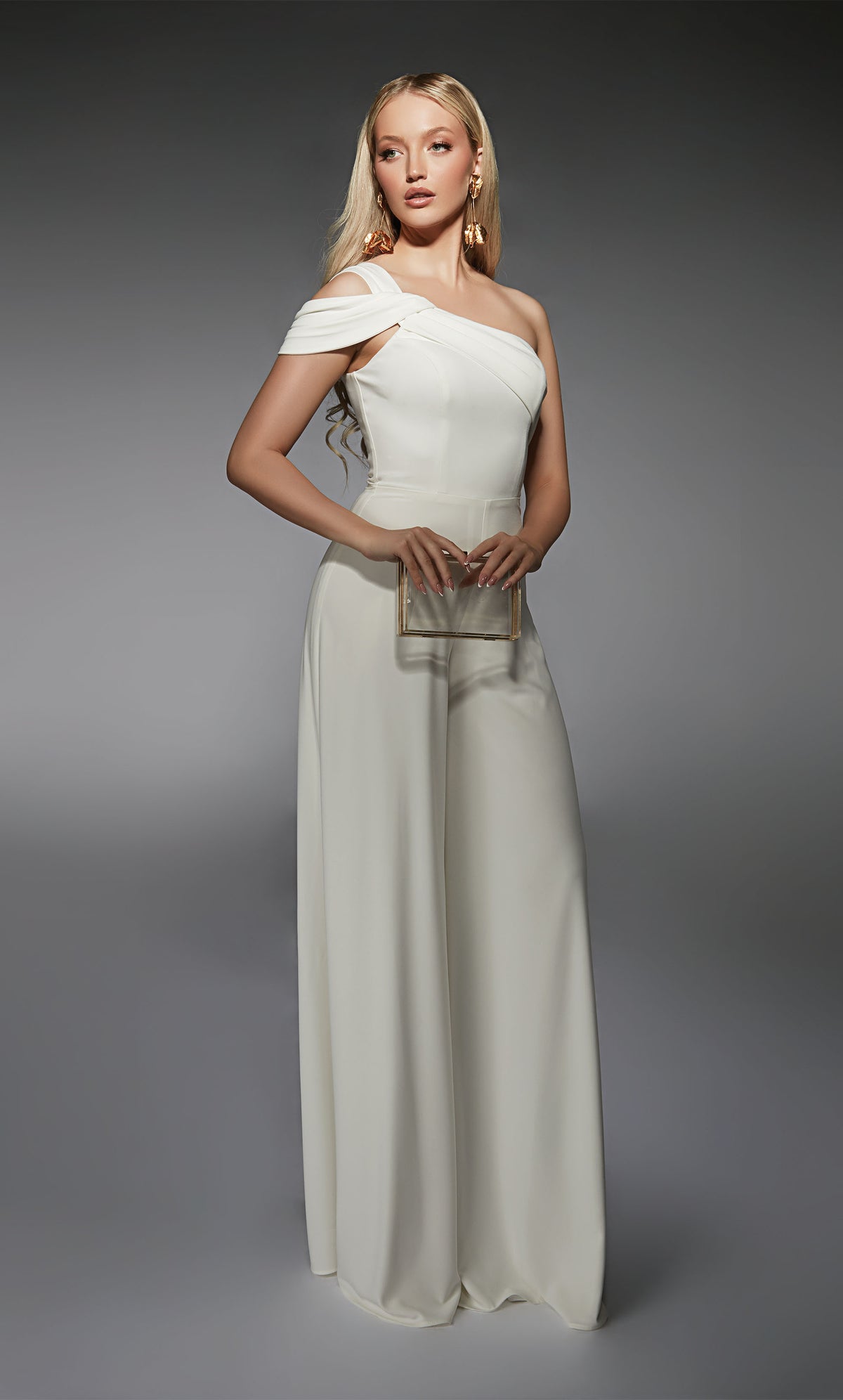 ALYCE Paris 70066 Bridal One Shoulder Neckline Elegant Jumpsuit Dress