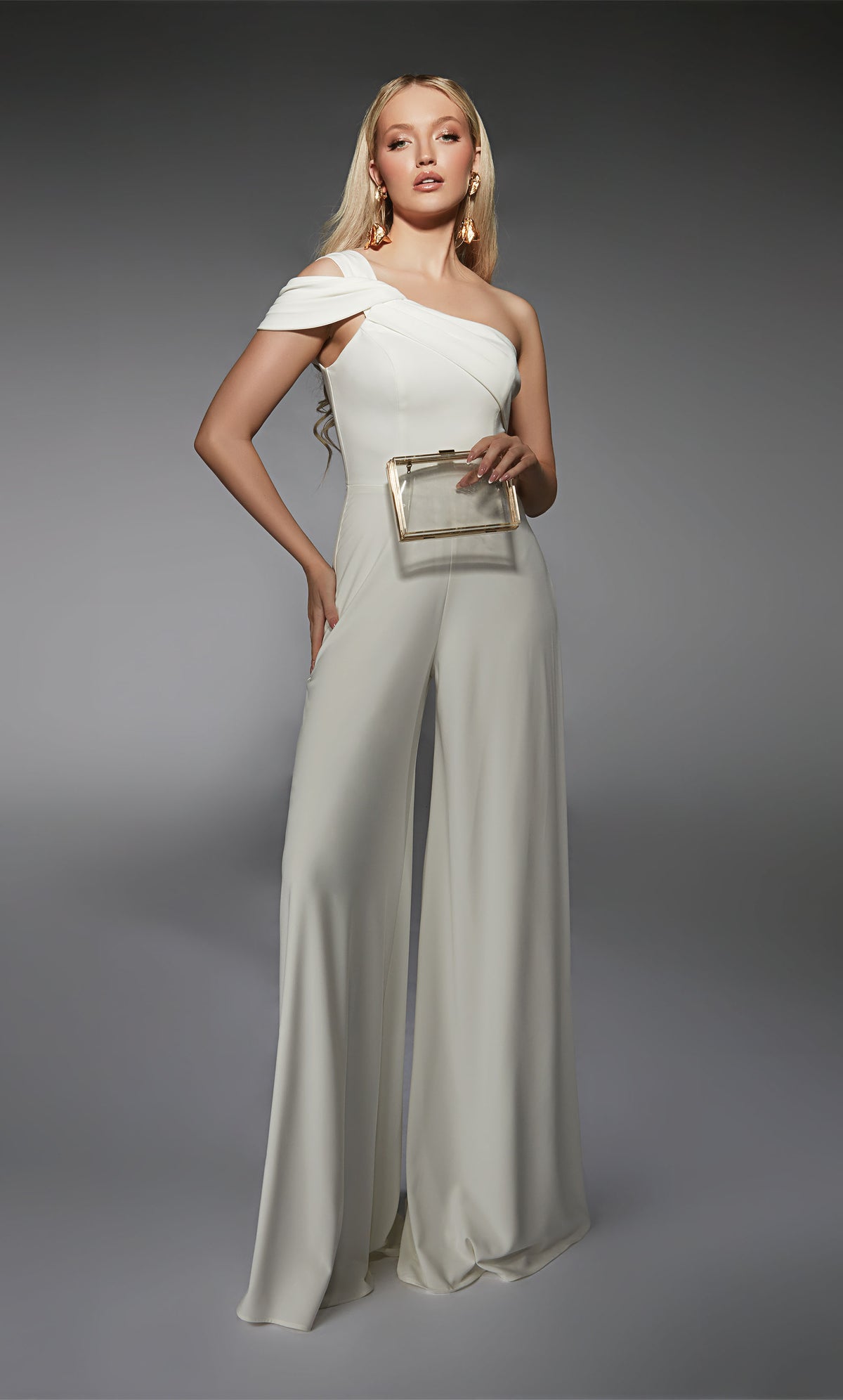 ALYCE Paris 70066 Bridal One Shoulder Neckline Elegant Jumpsuit Dress