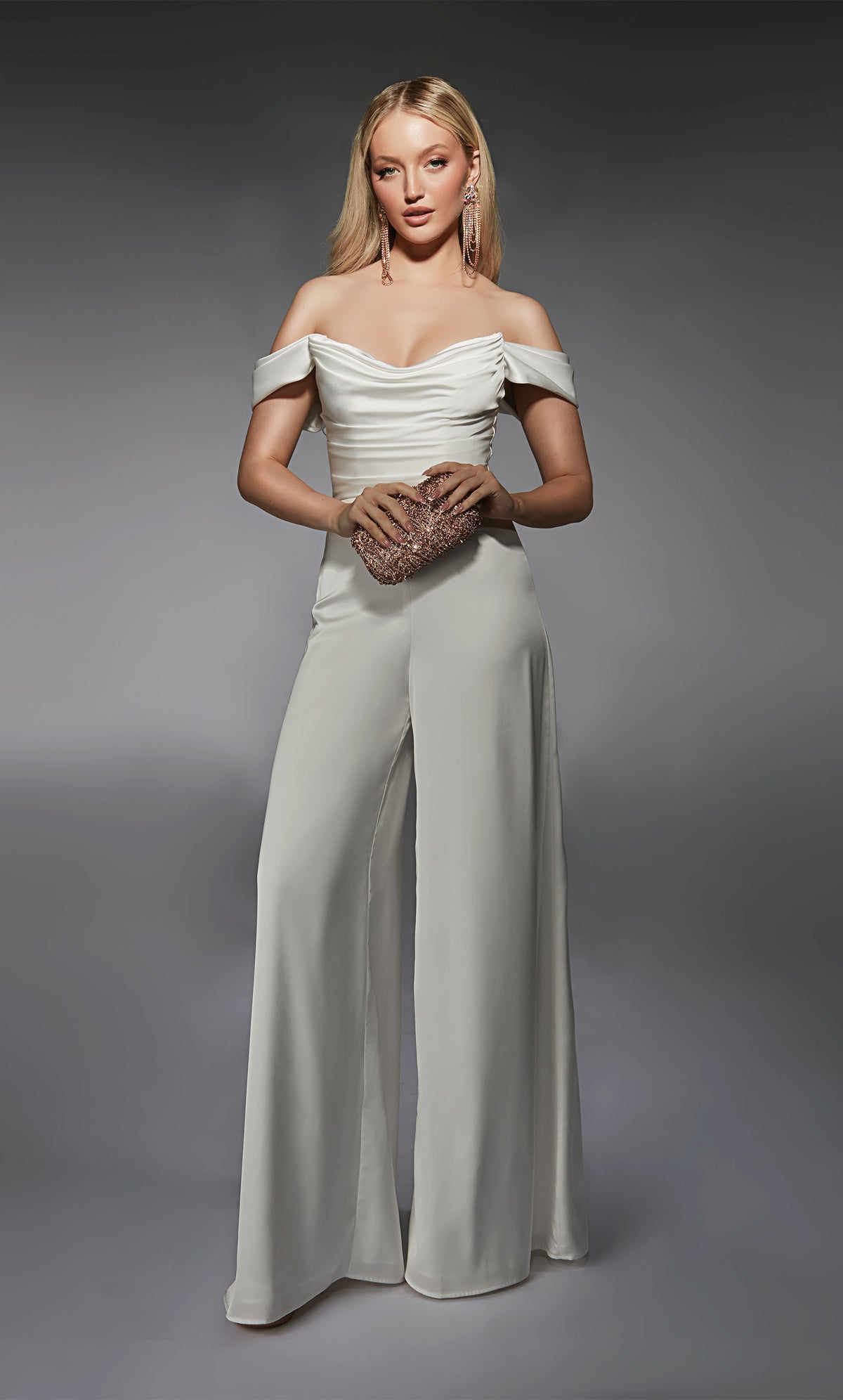 ALYCE Paris 70071 Bridal Off The Shoulder Neckline Elegant Jumpsuit Dress