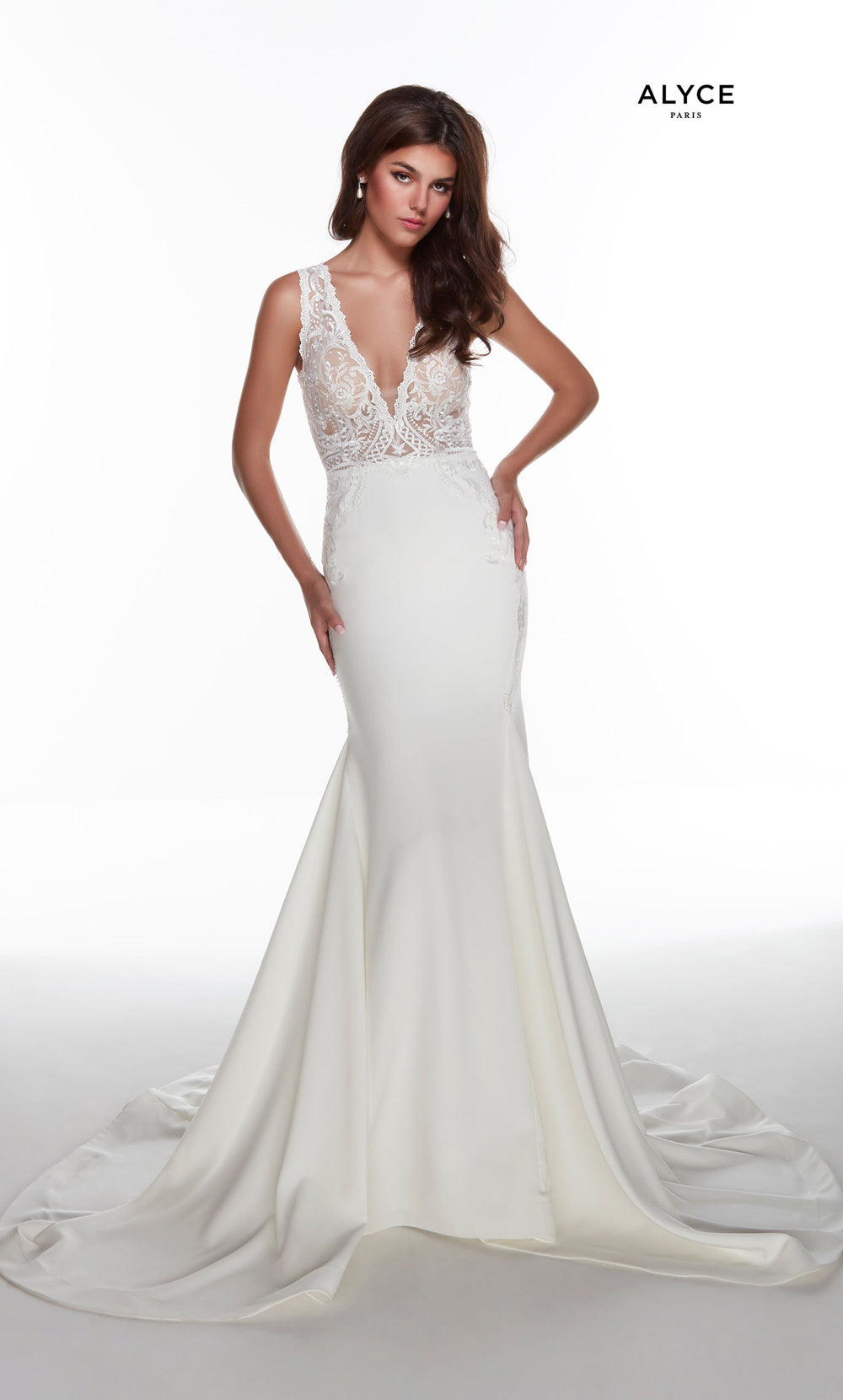 ALYCE Paris 7016 Bridal Plunging Neckline Sexy Mermaid Dress