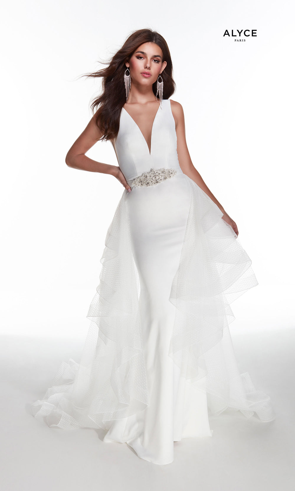 ALYCE Paris 7019 Bridal Plunging Neckline Train Straight Dress