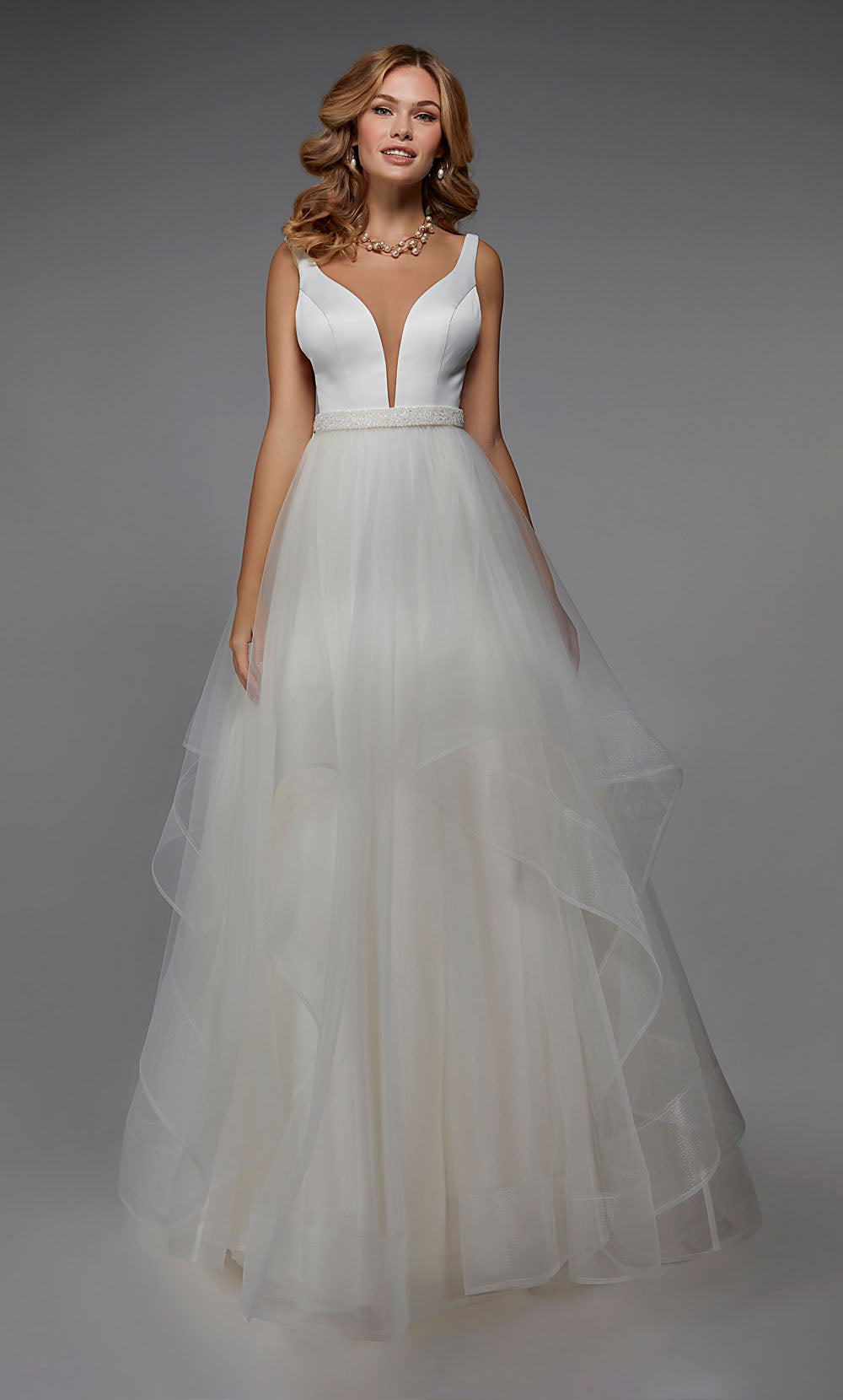 ALYCE Paris 7022 Bridal Plunging Neckline Ruffles Ballgown Dress
