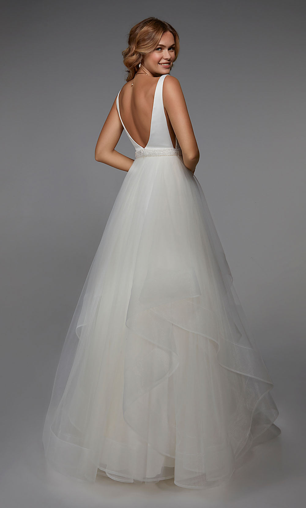 ALYCE Paris 7022 Bridal Plunging Neckline Ruffles Ballgown Dress