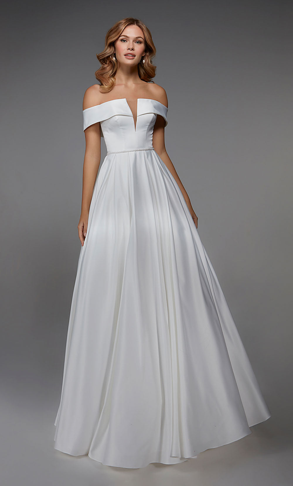 ALYCE Paris 7023 Bridal Off The Shoulder Neckline Simple A Line Dress