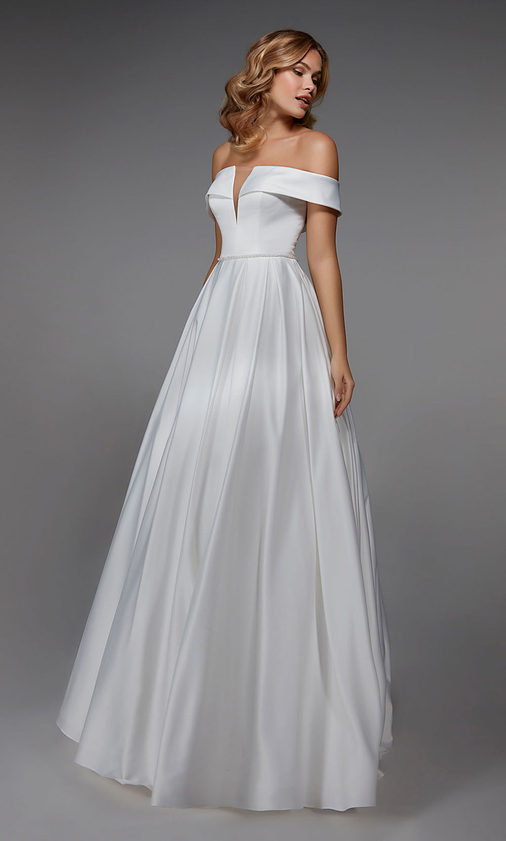 ALYCE Paris 7023 Bridal Off The Shoulder Neckline Simple A Line Dress