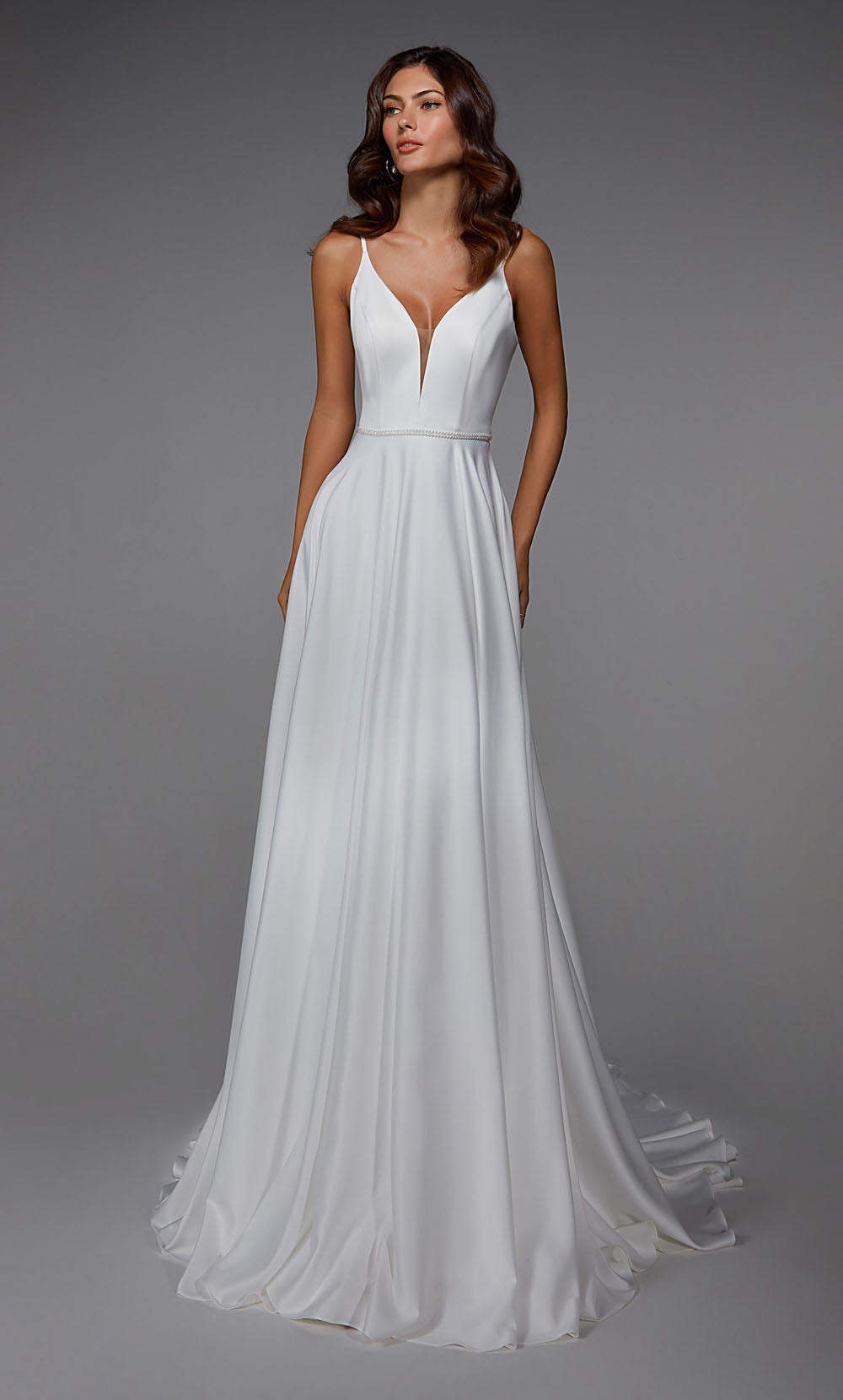 ALYCE Paris 7024 Bridal Plunging Neckline Simple A Line Dress