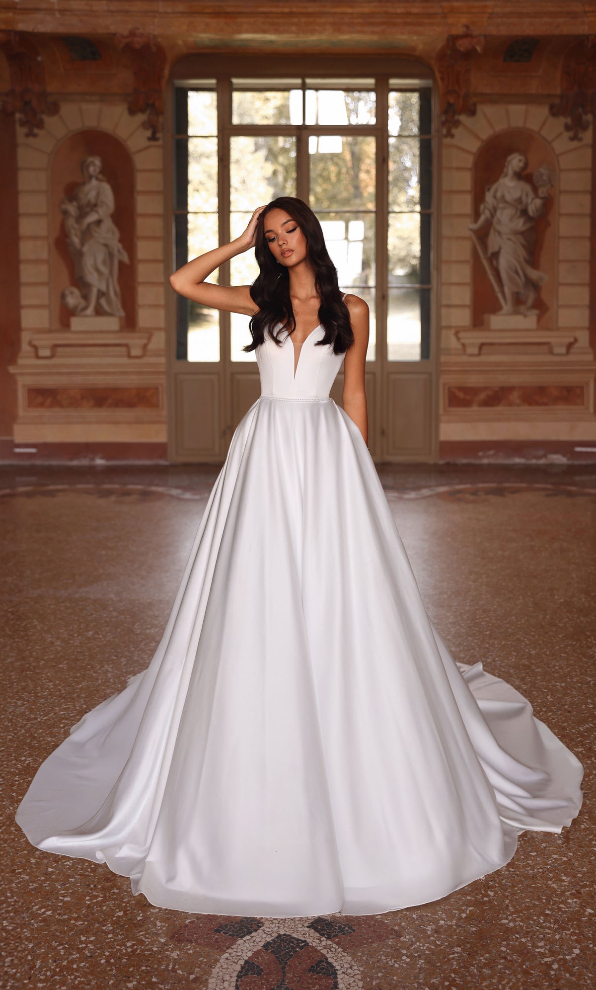 ALYCE Paris 7024 Bridal Plunging Neckline Simple A Line Dress