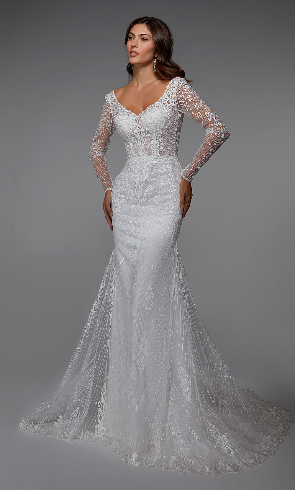 ALYCE Paris 7030 Bridal V-neckline Buttons Straight Dress