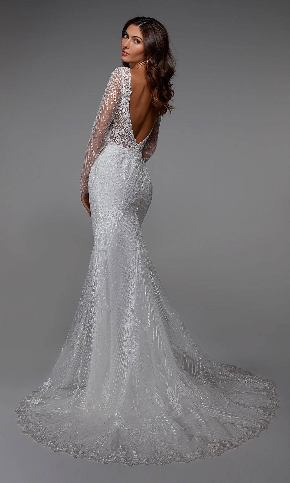 ALYCE Paris 7030 Bridal V-neckline Buttons Straight Dress