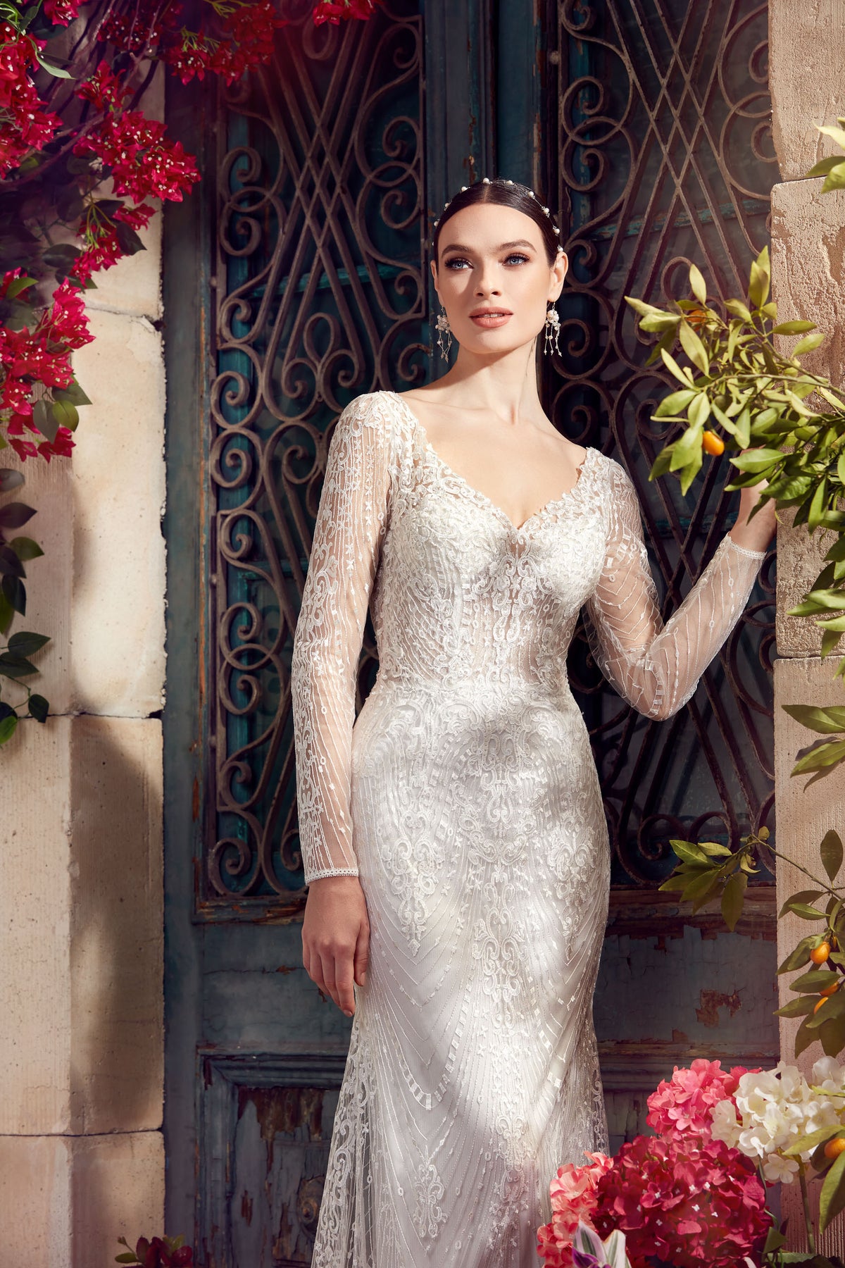 ALYCE Paris 7030 Bridal V-neckline Buttons Straight Dress