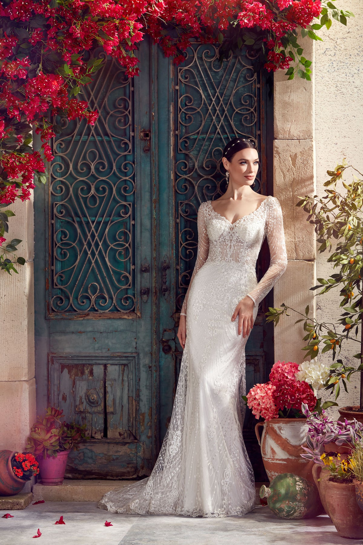 ALYCE Paris 7030 Bridal V-neckline Buttons Straight Dress