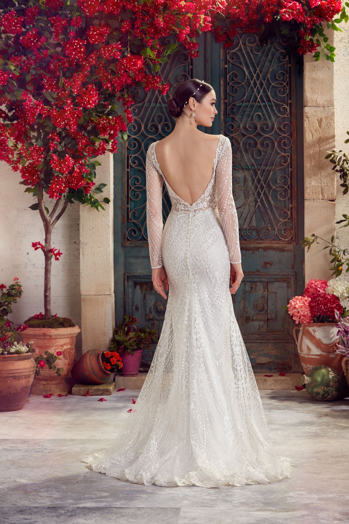 ALYCE Paris 7030 Bridal V-neckline Buttons Straight Dress