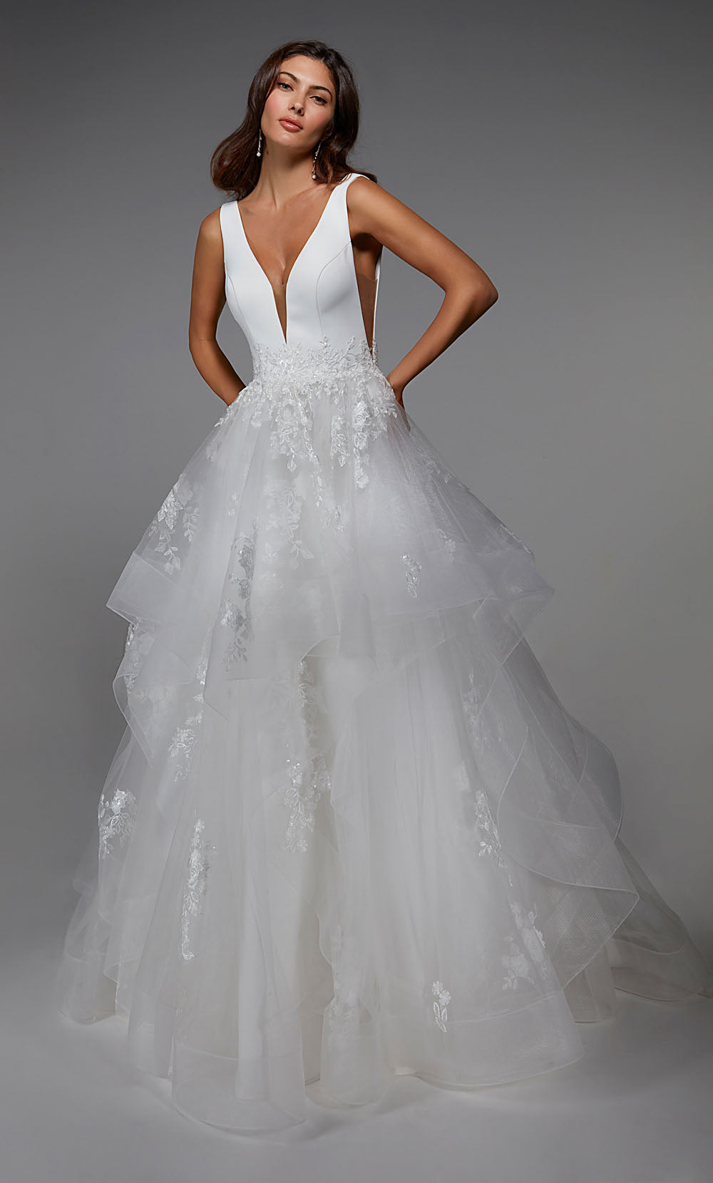 ALYCE Paris 7040 Bridal Plunging Neckline Waterfall Ballgown Dress