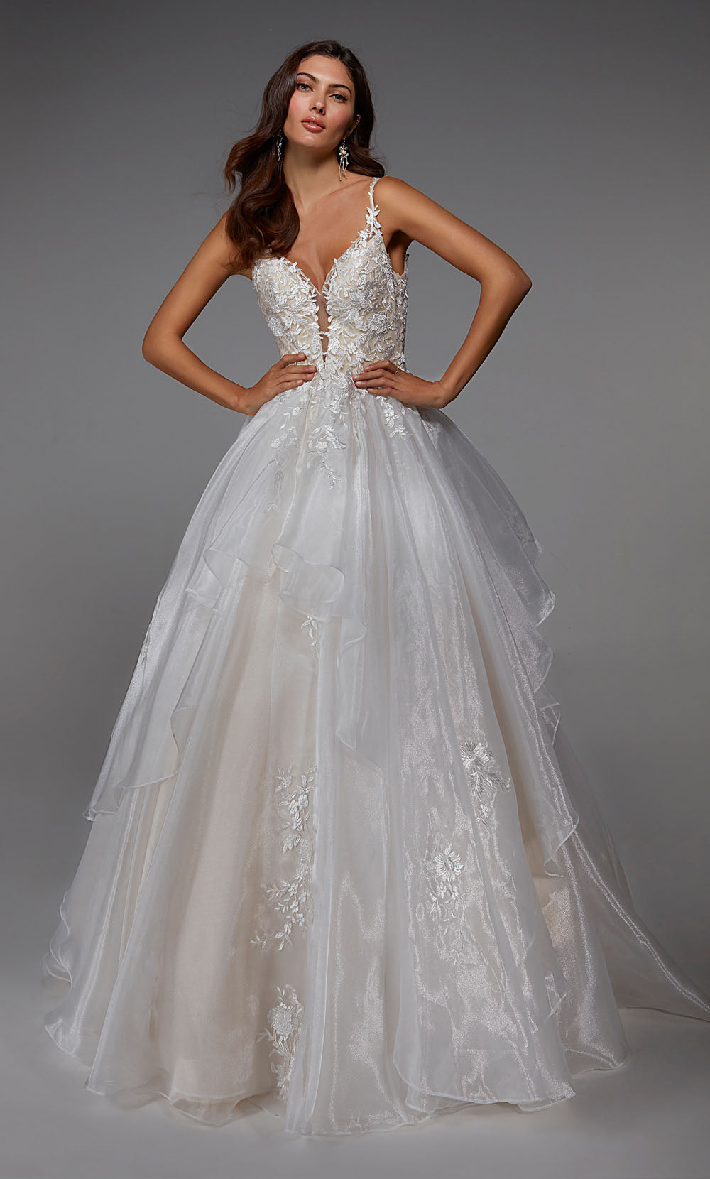 ALYCE Paris 7047 Bridal Plunging Neckline Waterfall Ballgown Dress