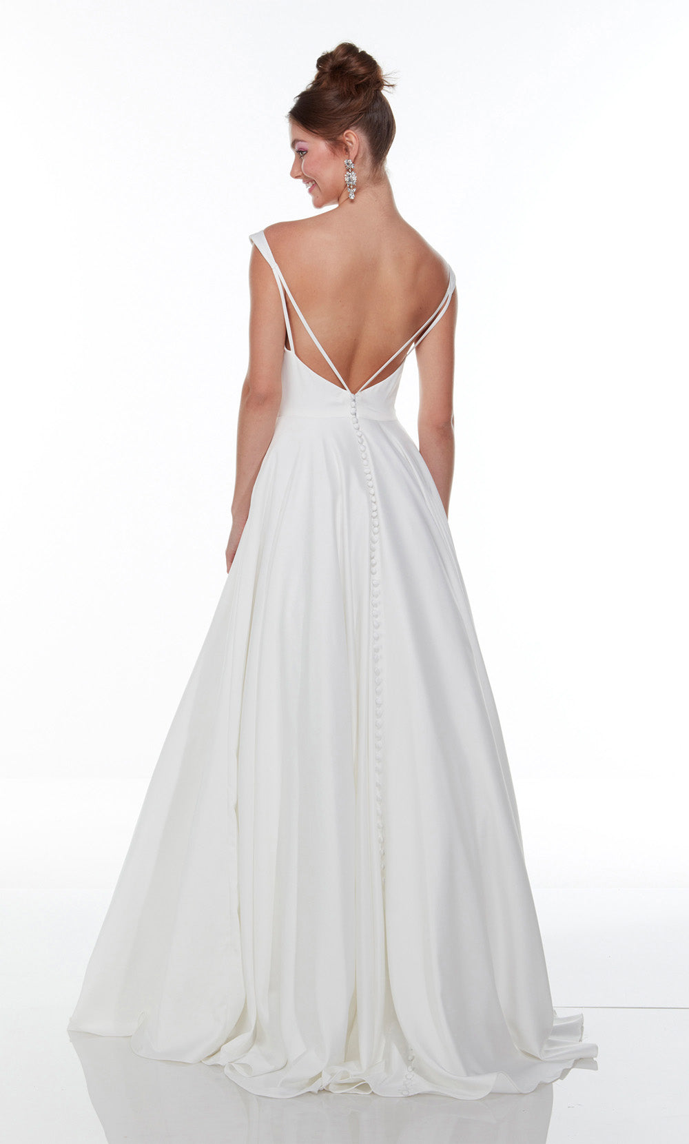 ALYCE Paris 7054 Bridal Boat Neckline Buttons A Line Dress