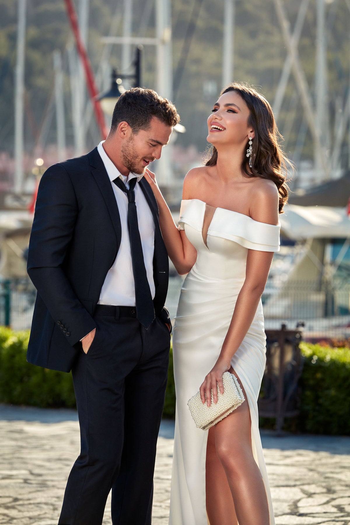 ALYCE Paris 7058 Bridal Off The Shoulder Neckline Slit Straight Dress