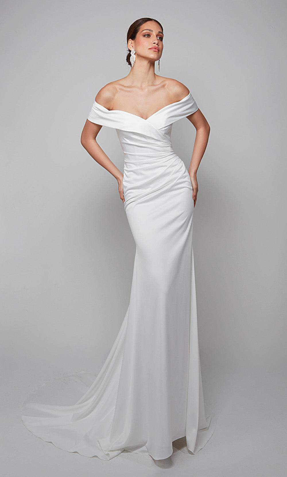 ALYCE Paris 7059 Bridal Off The Shoulder Neckline Simple Straight Dress