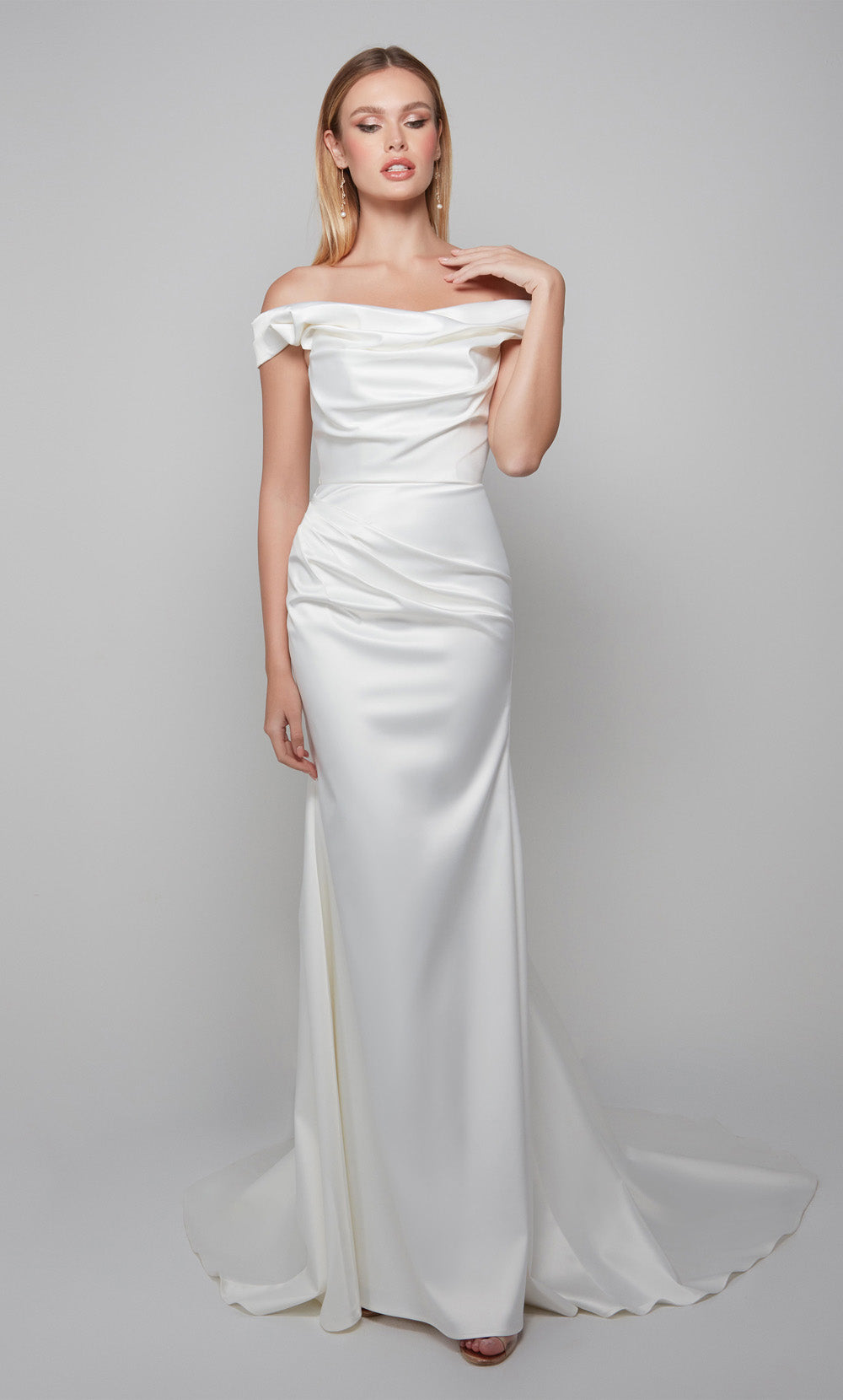 ALYCE Paris 7064 Bridal Off The Shoulder Neckline Ruched/draped Straight Dress