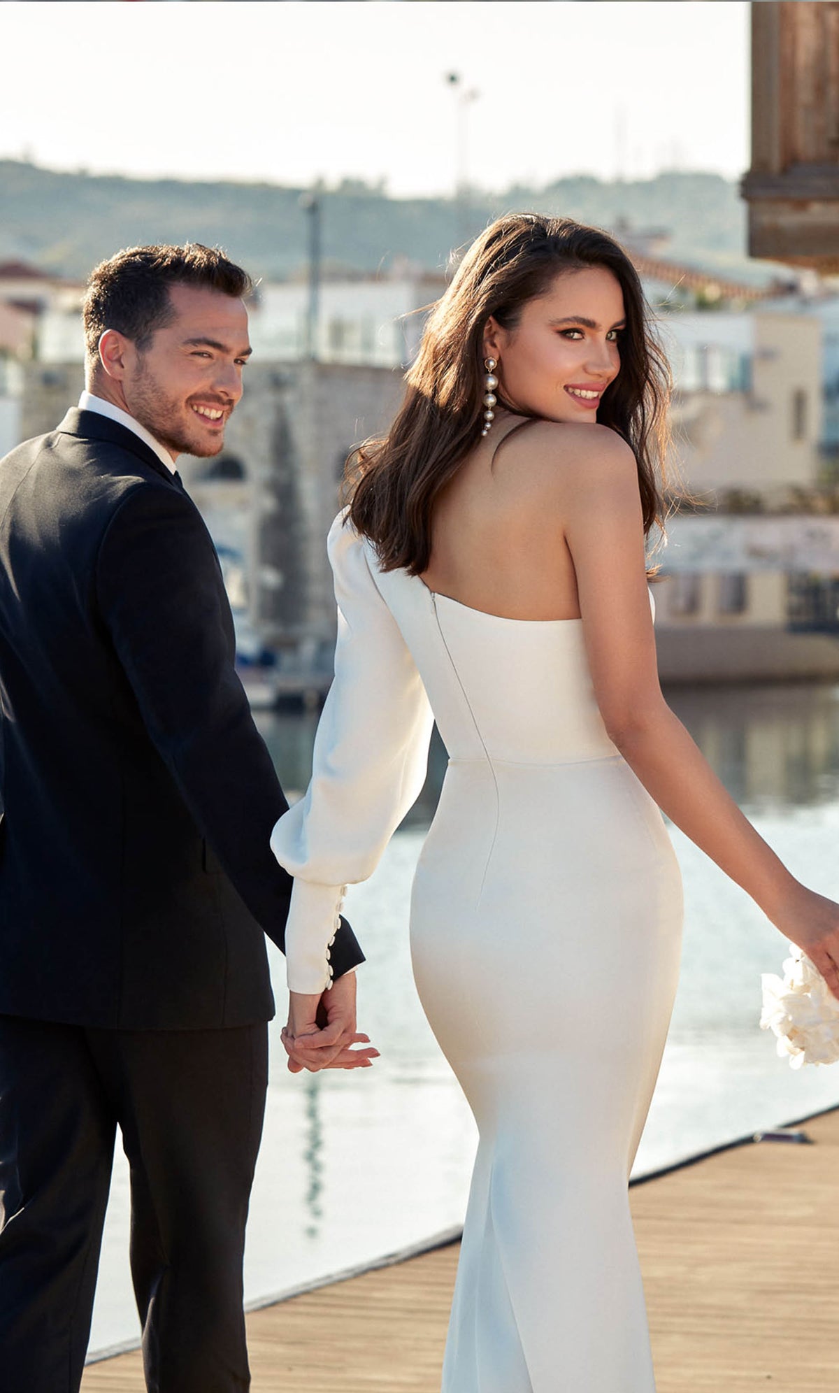 ALYCE Paris 7065 Bridal One Shoulder Neckline Buttons Straight Dress