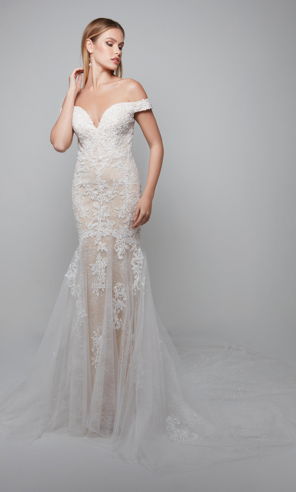 ALYCE Paris 7086 Bridal Off The Shoulder Neckline Elegant Mermaid Dress