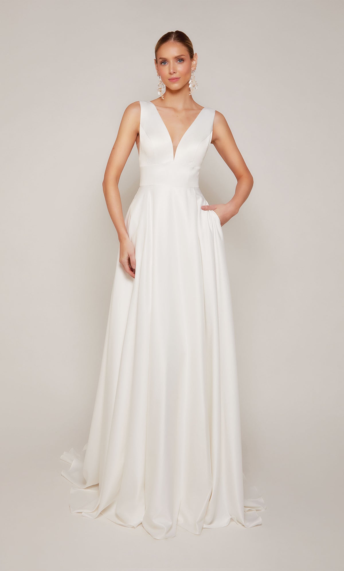 ALYCE Paris 7096 Bridal V-neckline Slit A Line Dress