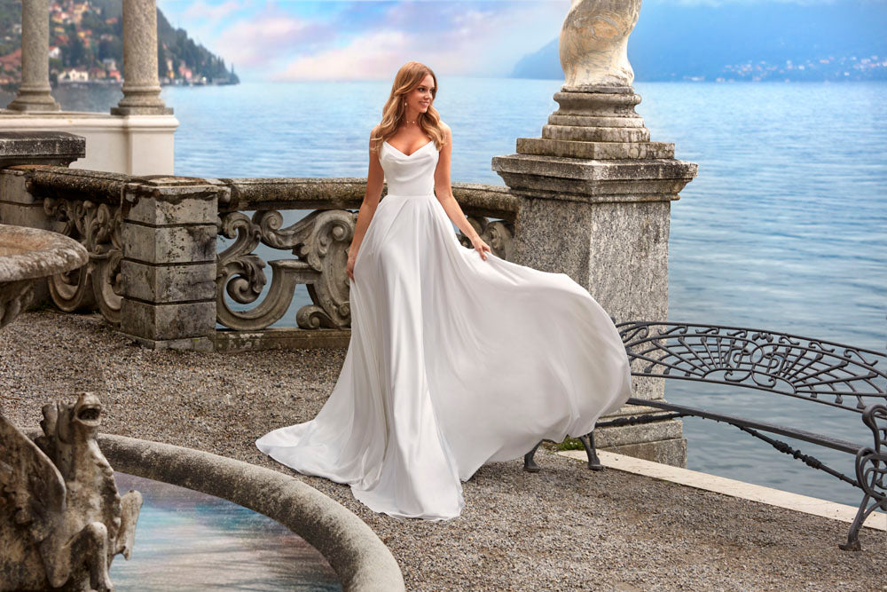 ALYCE Paris 7100 Bridal Cowl Neckline Train A Line Dress