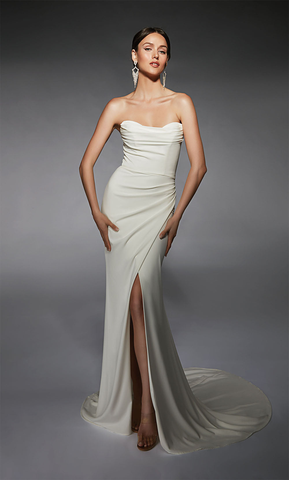 ALYCE Paris 7105 Bridal Cowl Neckline Slit Straight Dress