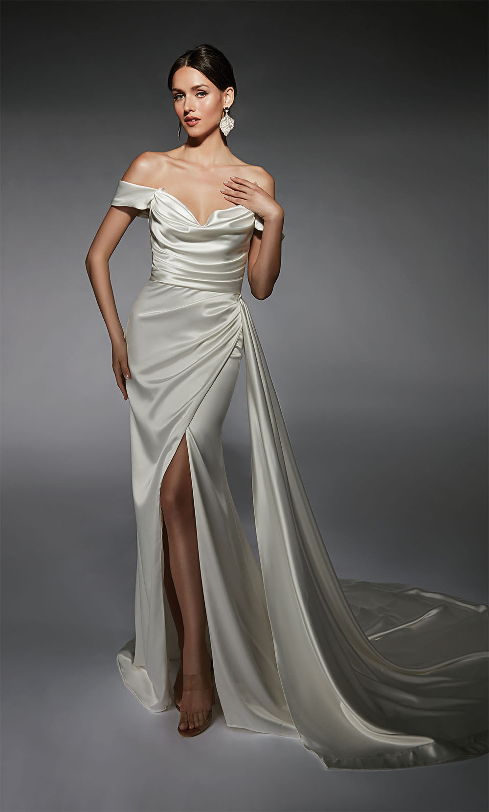 ALYCE Paris 7106 Bridal Cowl Neckline Slit Straight Dress