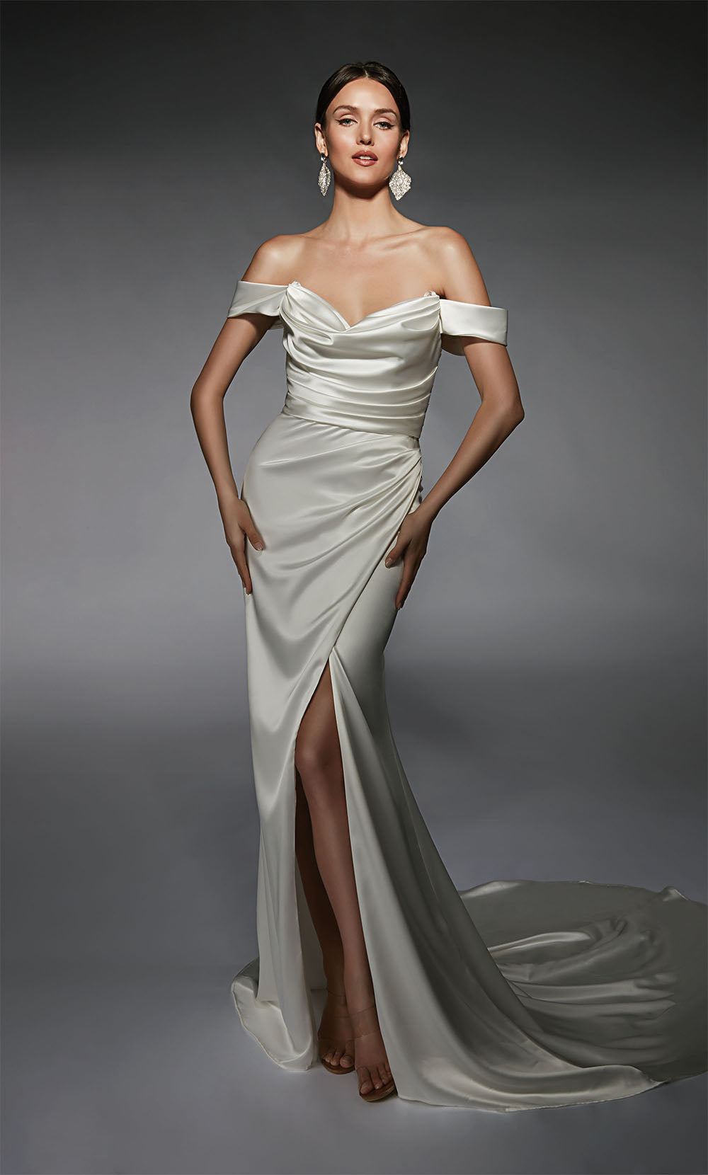 ALYCE Paris 7106 Bridal Cowl Neckline Slit Straight Dress
