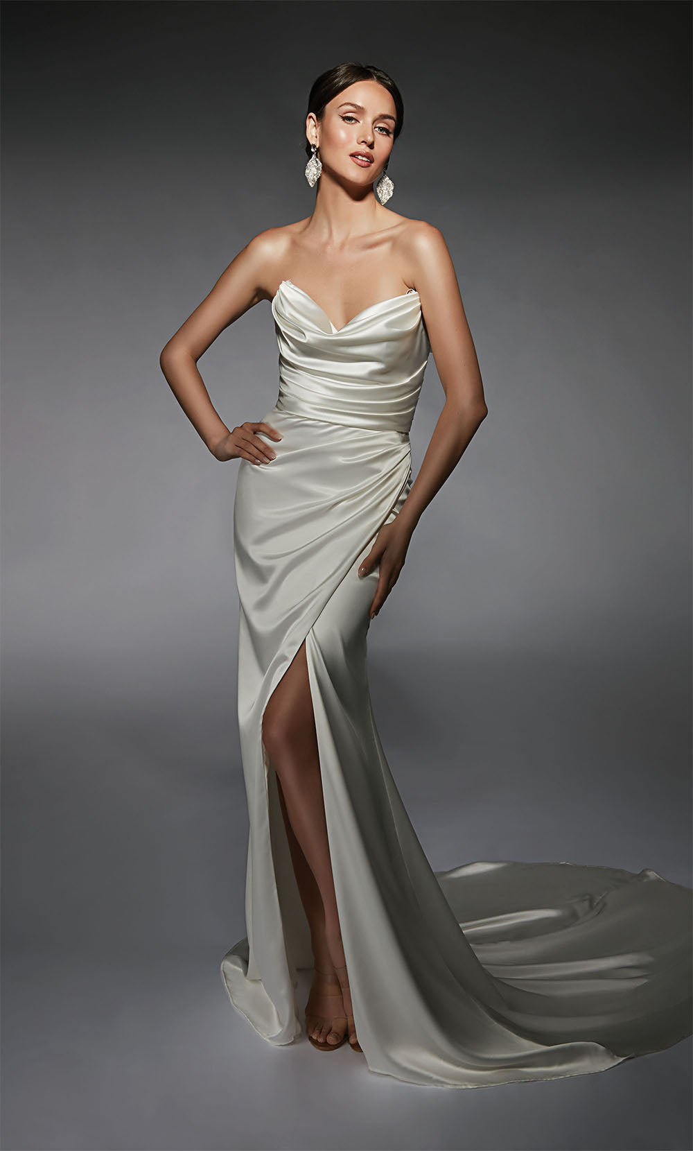 ALYCE Paris 7106 Bridal Cowl Neckline Slit Straight Dress