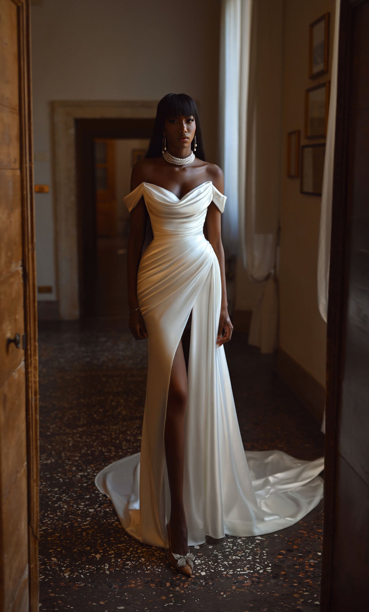 ALYCE Paris 7106 Bridal Cowl Neckline Slit Straight Dress