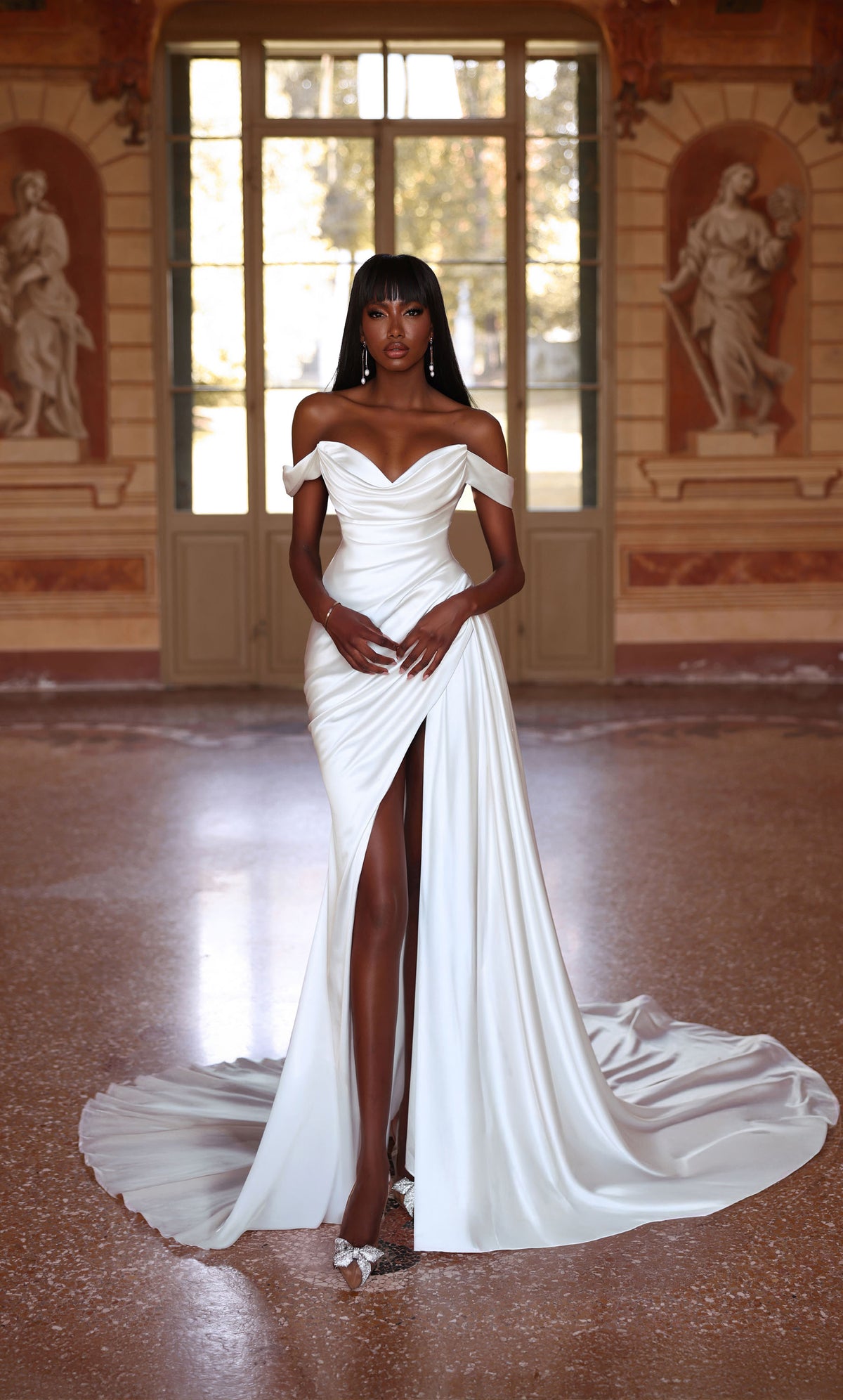 ALYCE Paris 7106 Bridal Cowl Neckline Slit Straight Dress