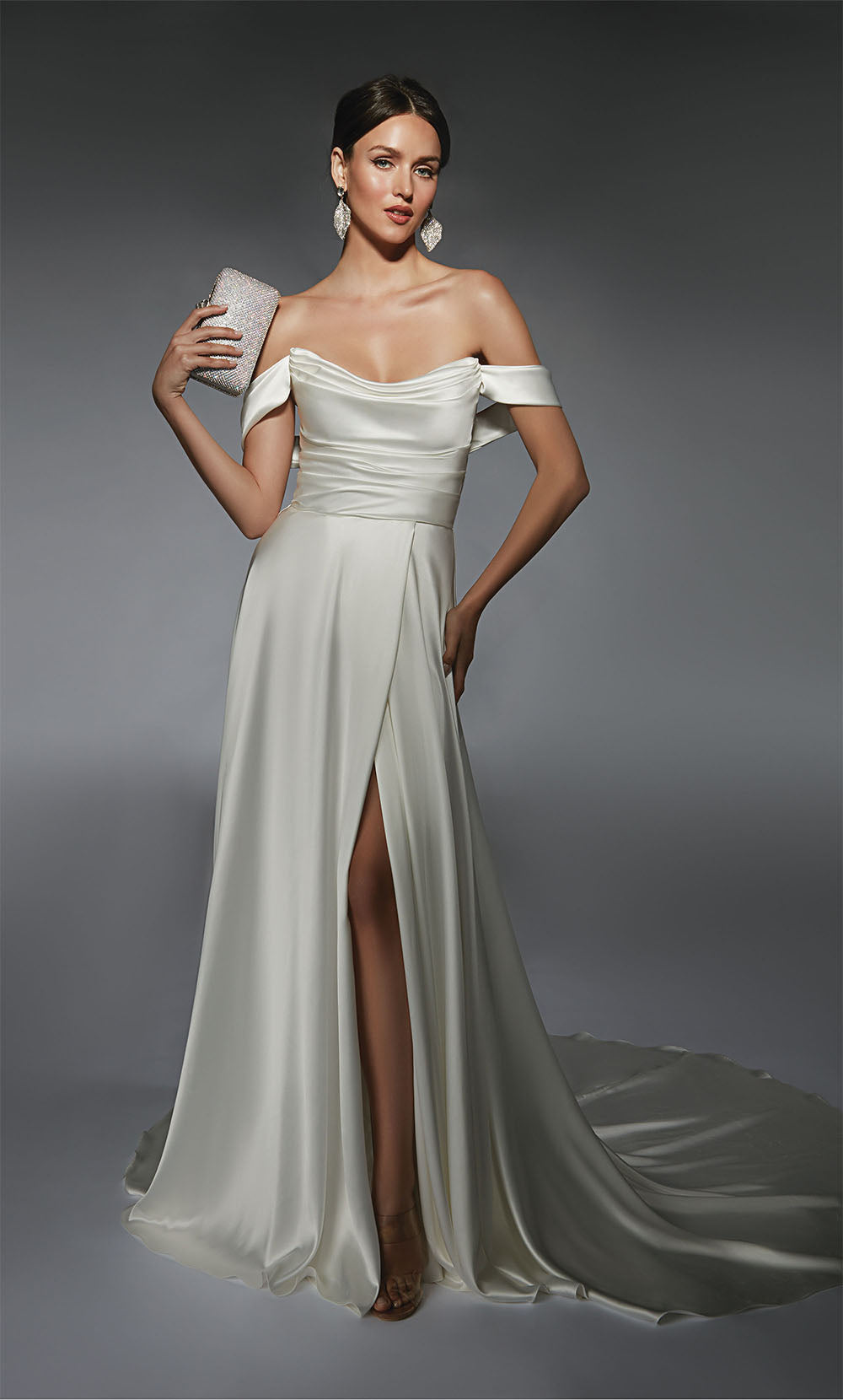 ALYCE Paris 7107 Bridal Cowl Neckline Slit A Line Dress